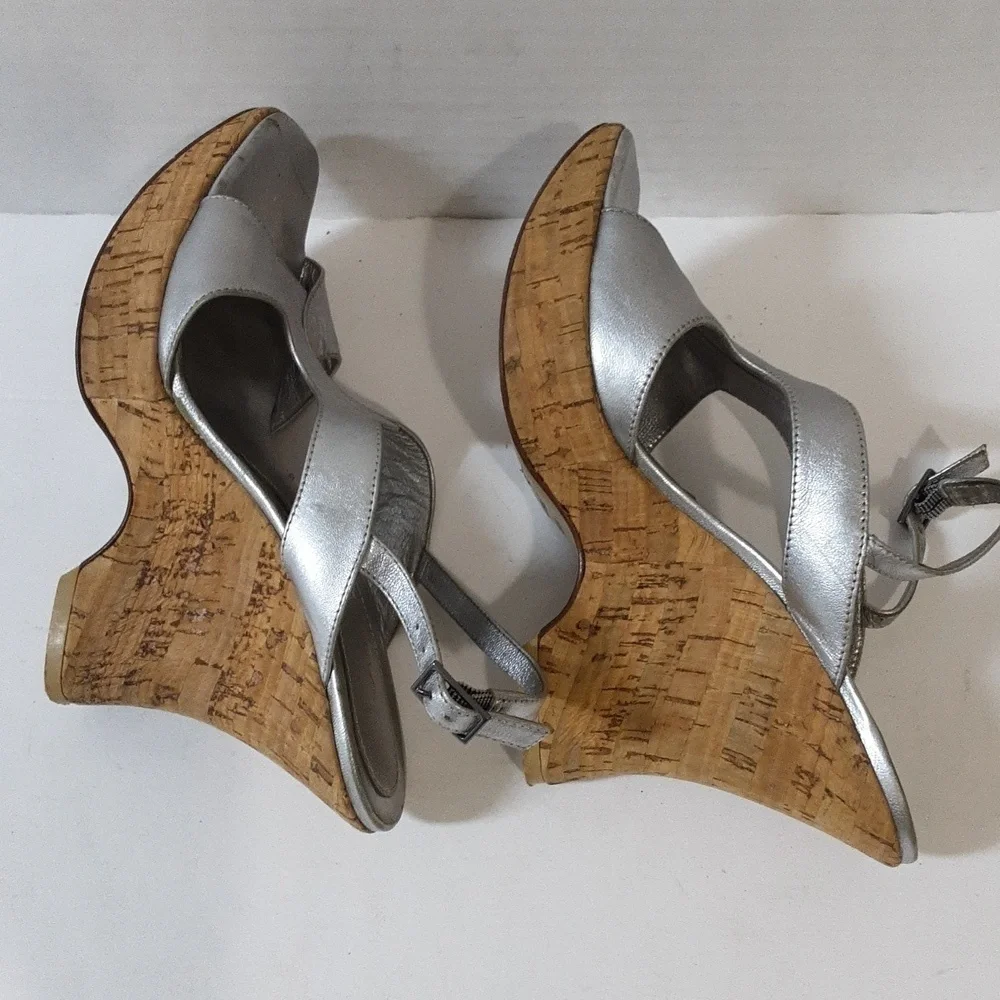 Y2k Viga Spia platform sandals leather upper size 6.5M women silver metallic